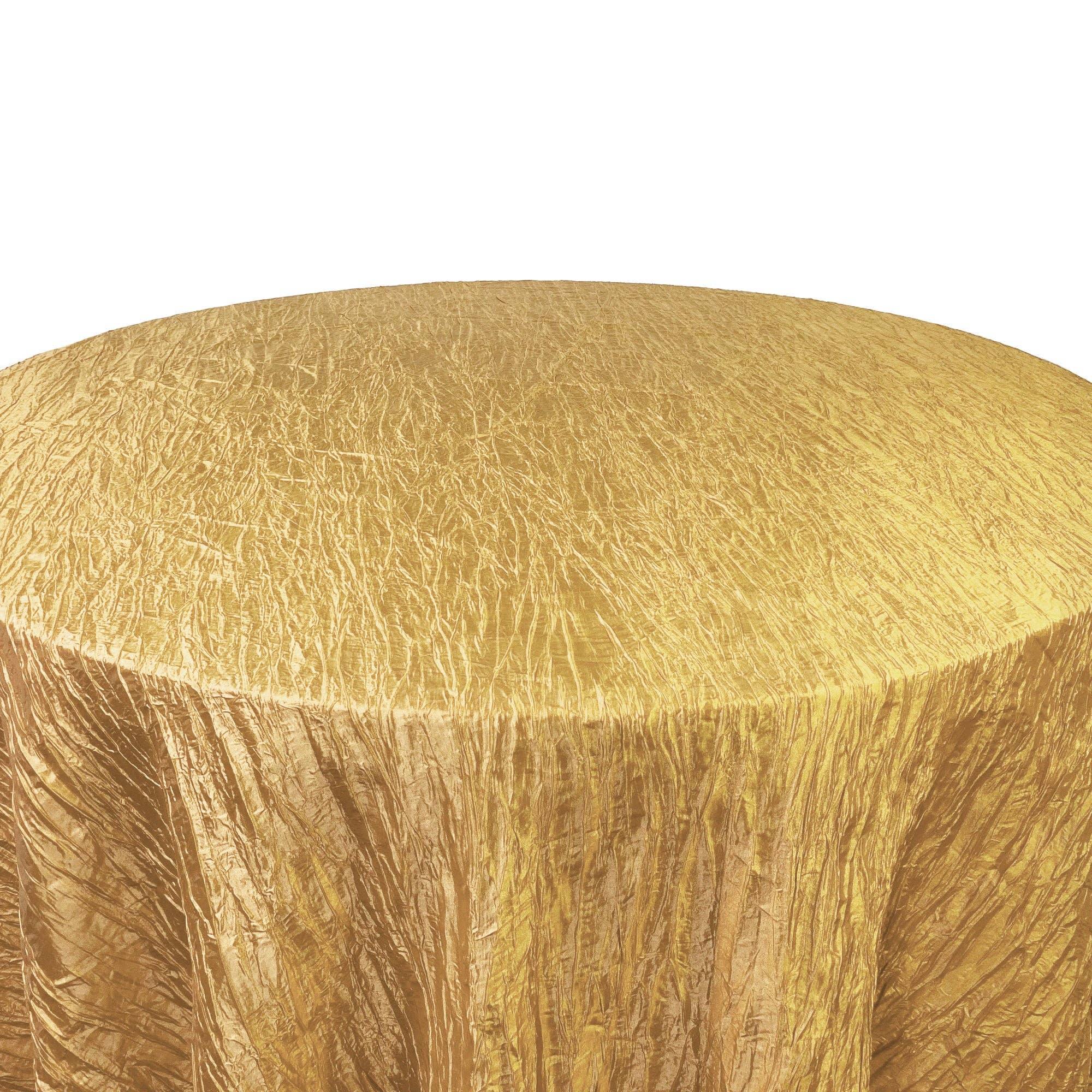 YOUR CHAIR COVERS - Wholesale Tablecloth - 132 inch Crinkle Taffeta Round Tablecloth Gold2