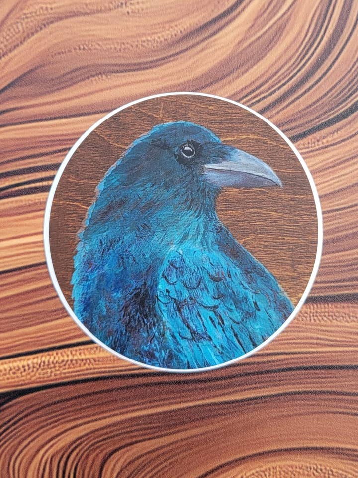 Raven in Blue Sticker for wholesale by Jessica Plesko Art