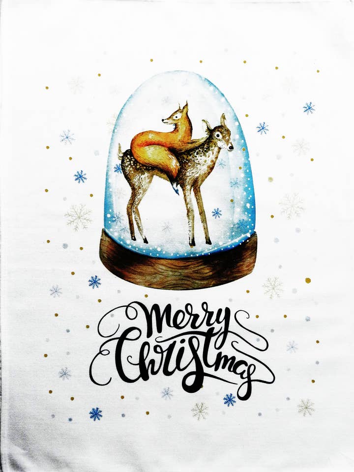 Merry Christmas Fox and Reindeer in a Snow Globe Design - La for wholesale by Half a Donkey