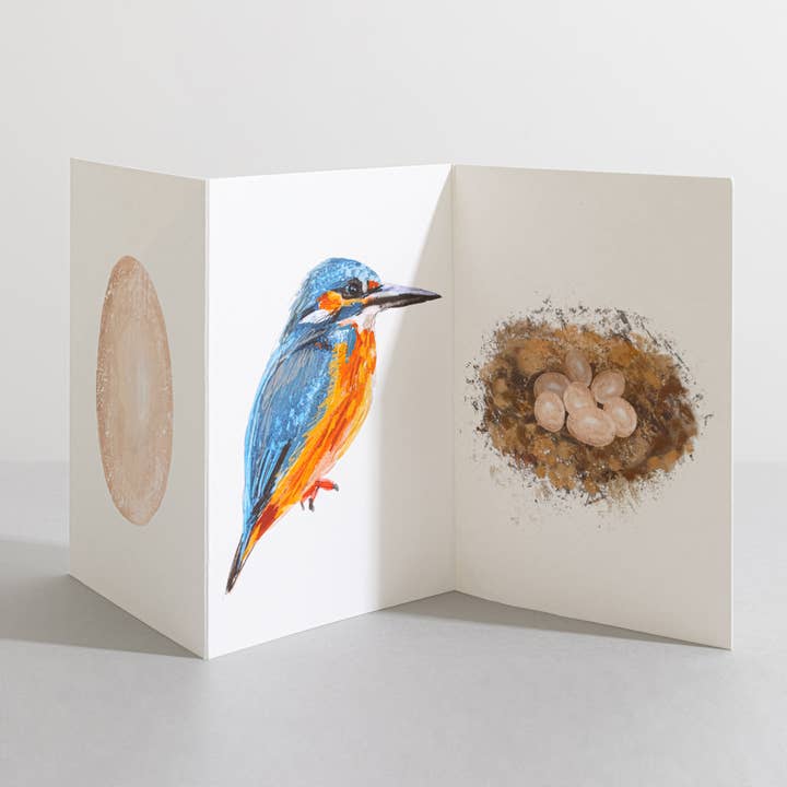 Biglietto a forma di fisarmonica Kingfisher Bird Nature Lover per la vendita all'ingrosso da parte di Sara Sayer