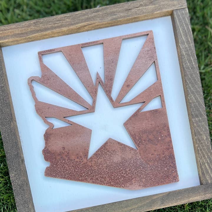 Arizona copper flag sign, Arizona sign, Arizona flag for wholesale by Davenport Lane