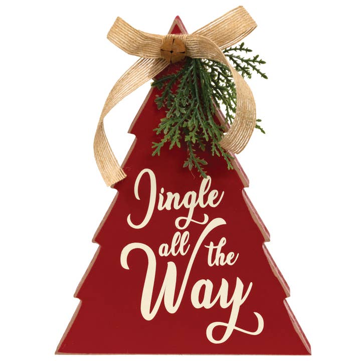 The Hearthside Collection - Wholesale Christmas Decoration - Jingle All the Way Red Wooden Christmas Tree w/Burlap Bow