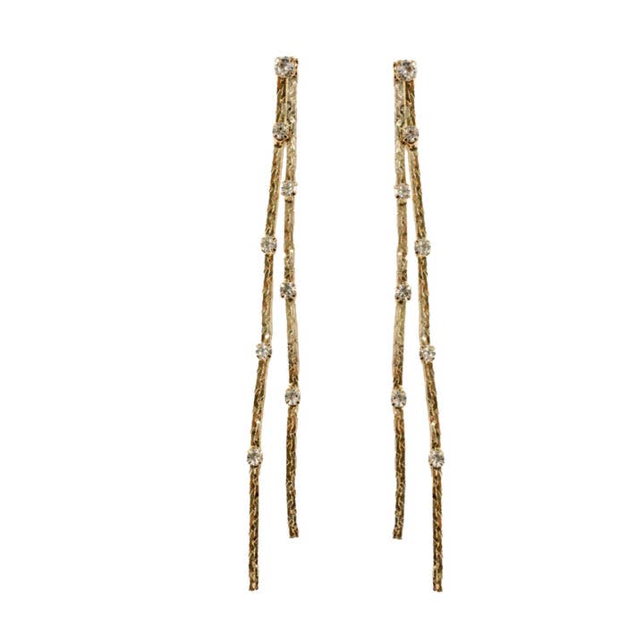 Diamond Dotted Gold Duster Statement Earrings for wholesale by St Armands Designs of Sarasota