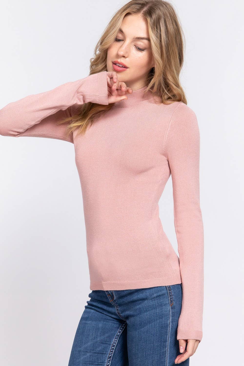 Active Basic | Active USA - Venta al por mayor Jersey de punto - Mujer - Suéter básico de manga larga con cuello simulado51