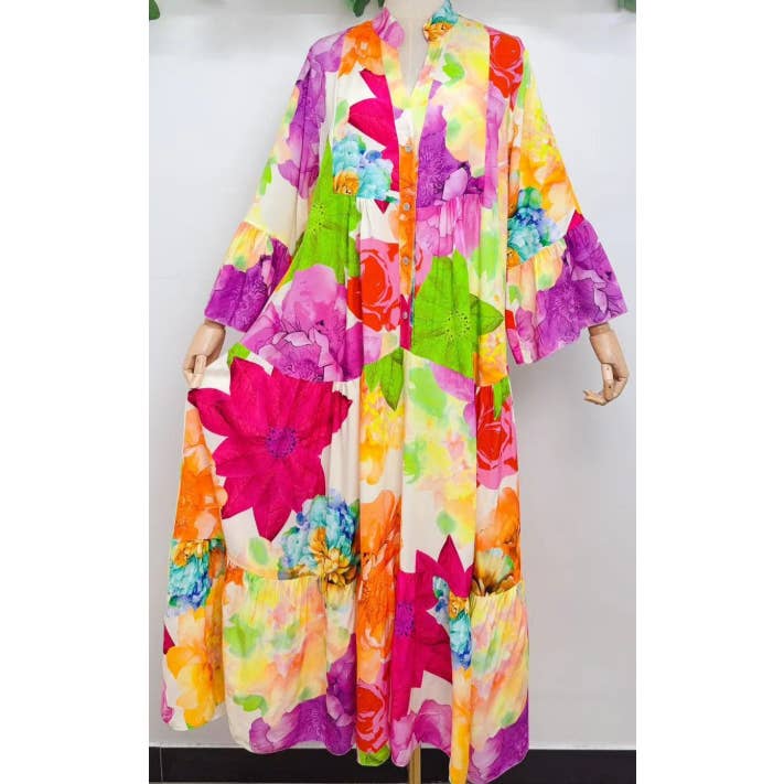 SVBFM One Size Vibrant Mauve Floral Patchwork Maxi Dress for wholesale by LOOWIE