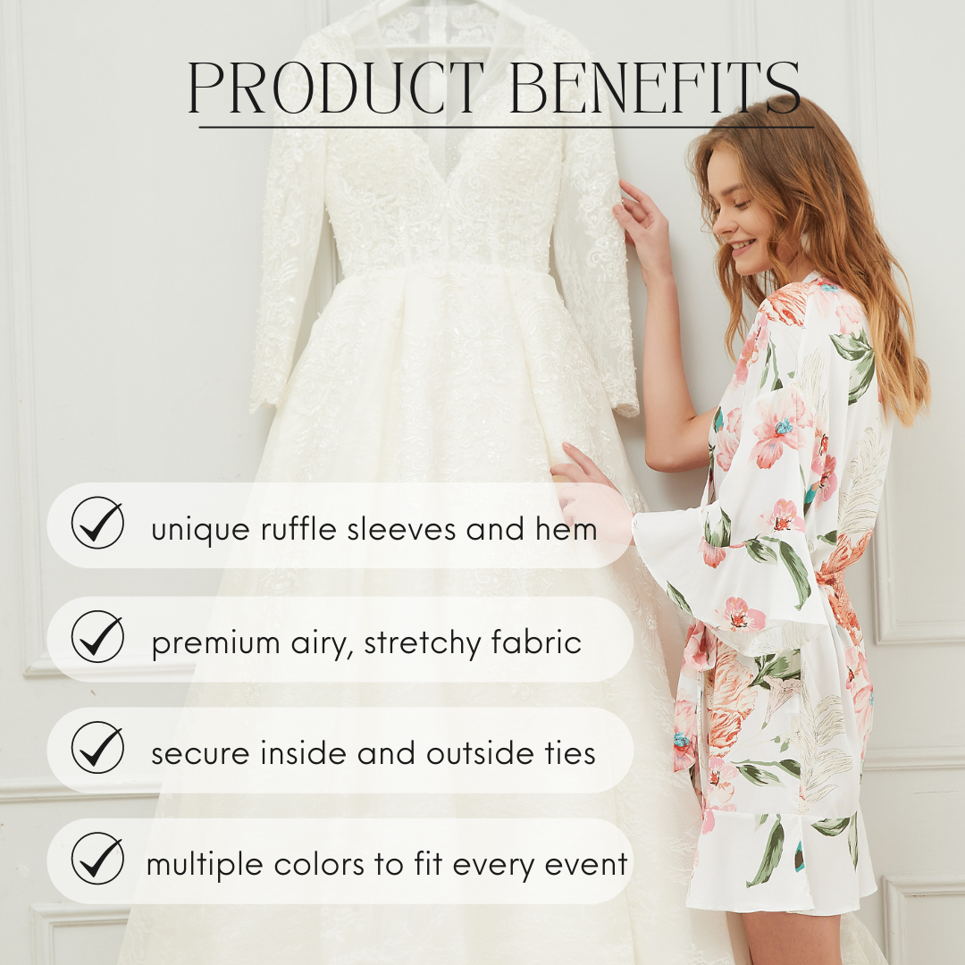 Mackleys - Wholesale Robe - Women's - PREORDER Floral Matte Satin Ruffle Robe8