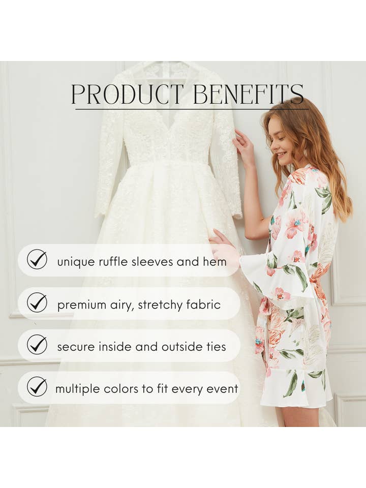 Mackleys - Wholesale Robe - Women's - PREORDER Floral Matte Satin Ruffle Robe8