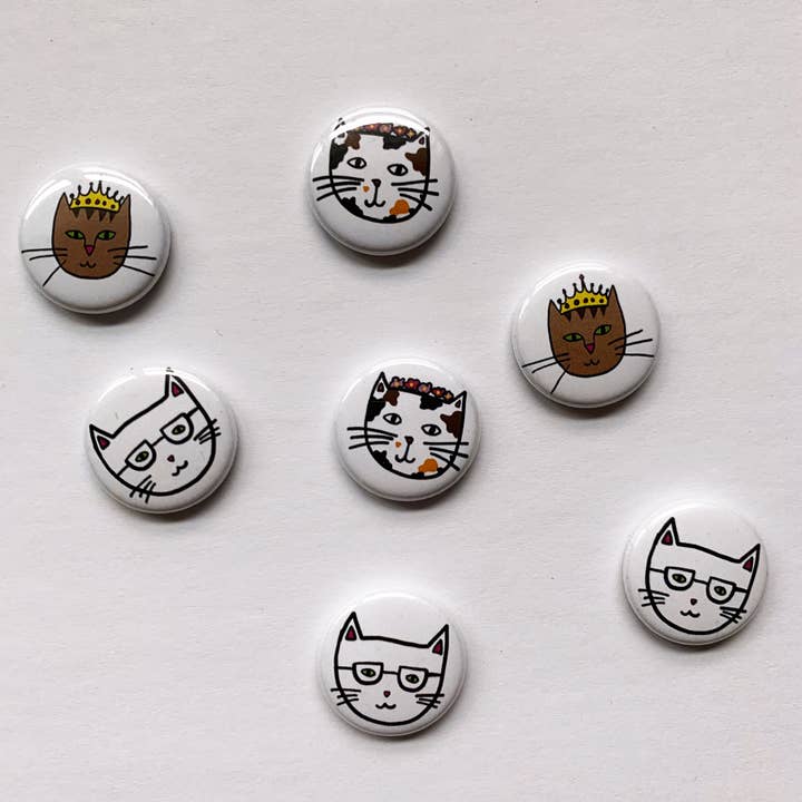 Made by Nilina - Wholesale Lapel Pin/Button - Fancy Cat 1-inch Buttons - Assorted2