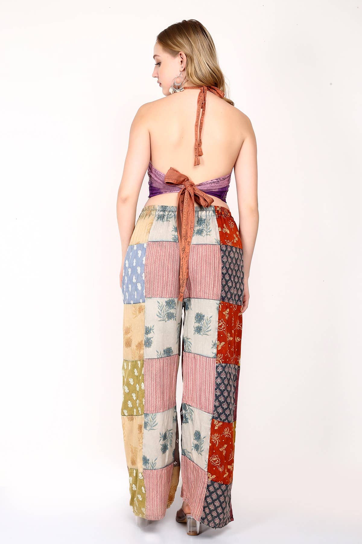 Wevez - Wholesale Pants - Women's - Women Patchwork Wide Leg Acidwash Elastic Waist Pant Mix Lot5