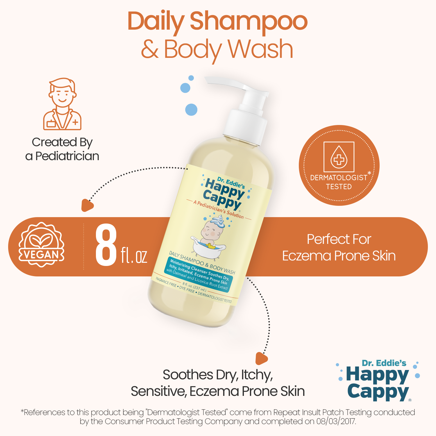 Happy Cappy - Wholesale 2-in-1 Shampoo & Body Wash - Baby - Happy Cappy Dry Skin and Eczema Shampoo & Body Wash - 8 oz8