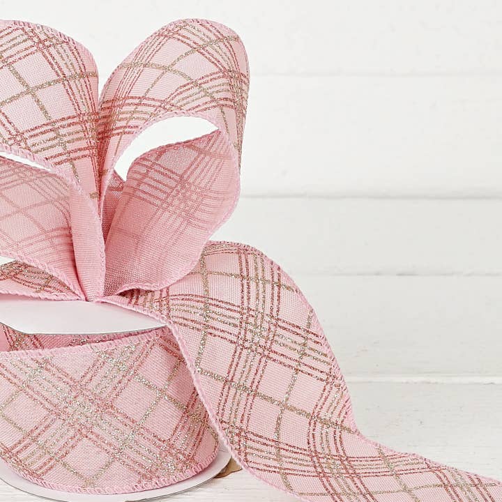 Impressive Enterprises, Inc. - Wholesale Ribbon - Gift Wrapping - R32936-Wired Ribbon-Rose and Silver Checkers (2.5inW)