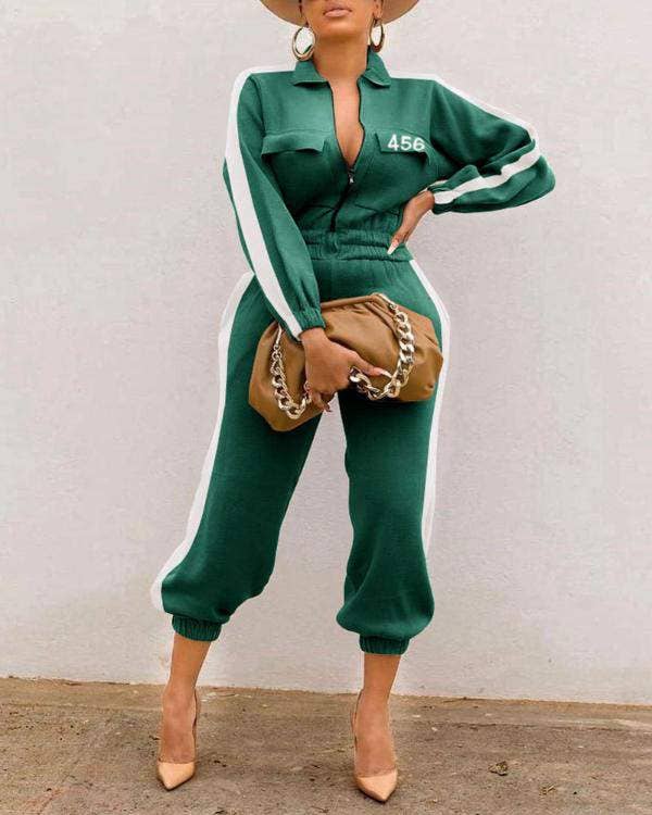 Fashion Combination - Wholesale Jumpsuit - Women's - letter print zip front long sleeve jumpsuit3