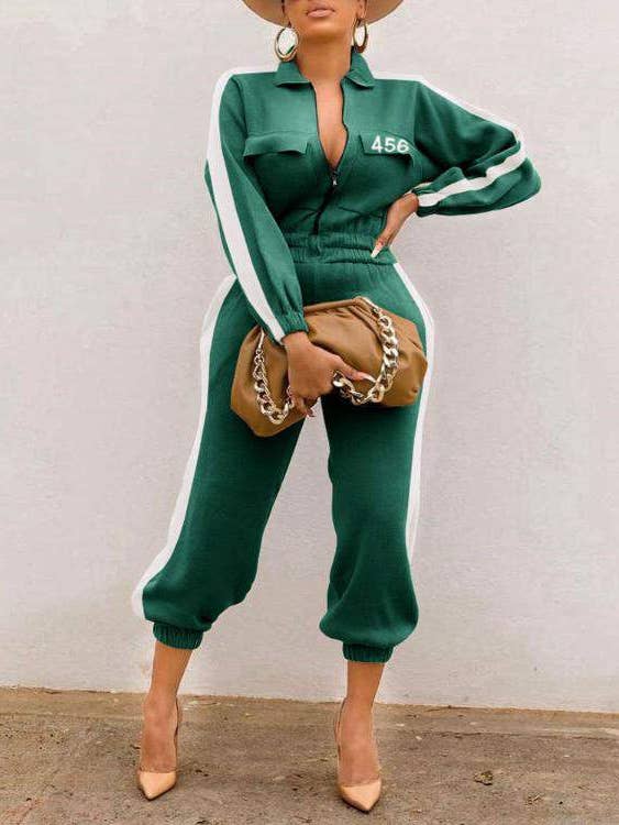 Fashion Combination - Wholesale Jumpsuit - Women's - letter print zip front long sleeve jumpsuit3