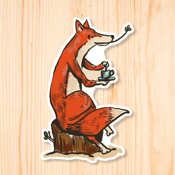 Fox Teatime Sticker for wholesale by Miss Johnny Squirrel