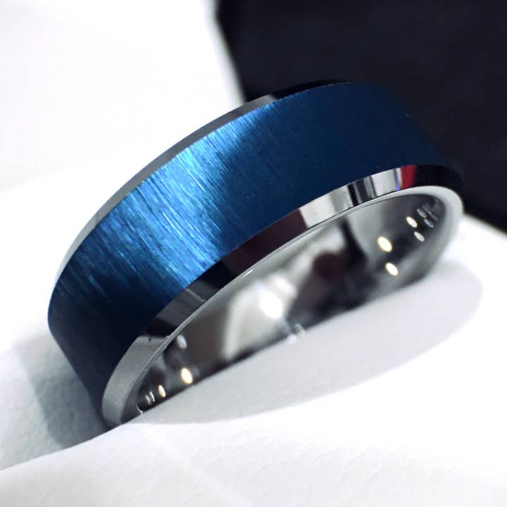 Blue Tungsten Wedding Band Groom Promise Ring 8mm for wholesale by rings paradise