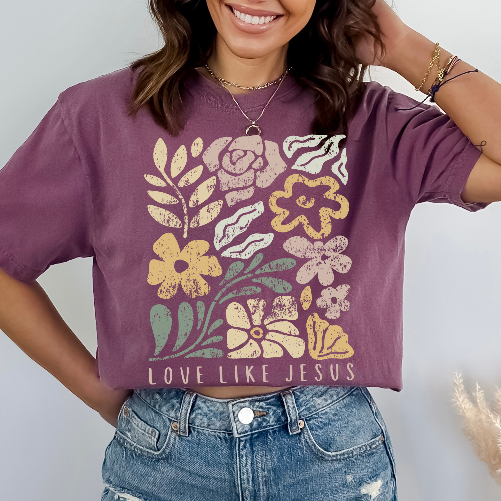 Scripted Pearl - Wholesale Screen Printed T-Shirt - Women's - Love Like Jesus Comfort Colors Christian Graphic T Shirt4