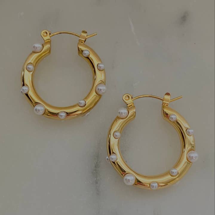 Amady Jewelry - Wholesale Dangle Earrings - Pearls Gold Hoop Earrings Stainless Steel waterproof3