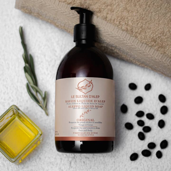 LE SULTAN D'ALEP – Engroshandel Kropssæbe/brusegel – Neutral flydende Aleppo Sæbe 500 ML1