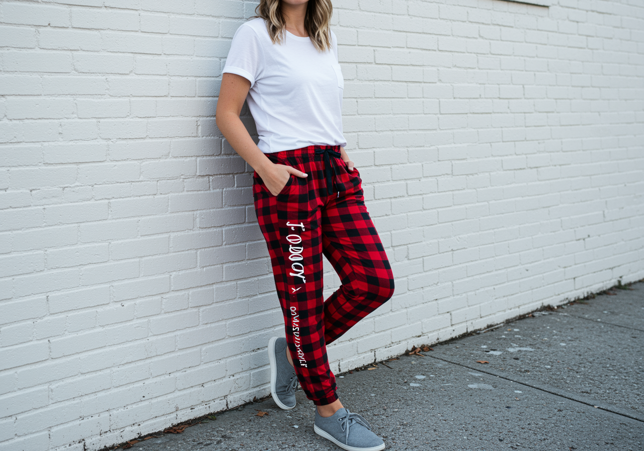 The Blissful - Wholesale Lounge Sweatpants/Joggers - Women's - Personalized Flannel Plaid Lounge Pants Unisex Checks Pants 2