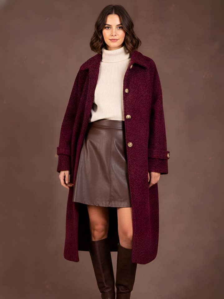 Long coat in bouclé knit PV2552 for wholesale by Pépouz' Paris