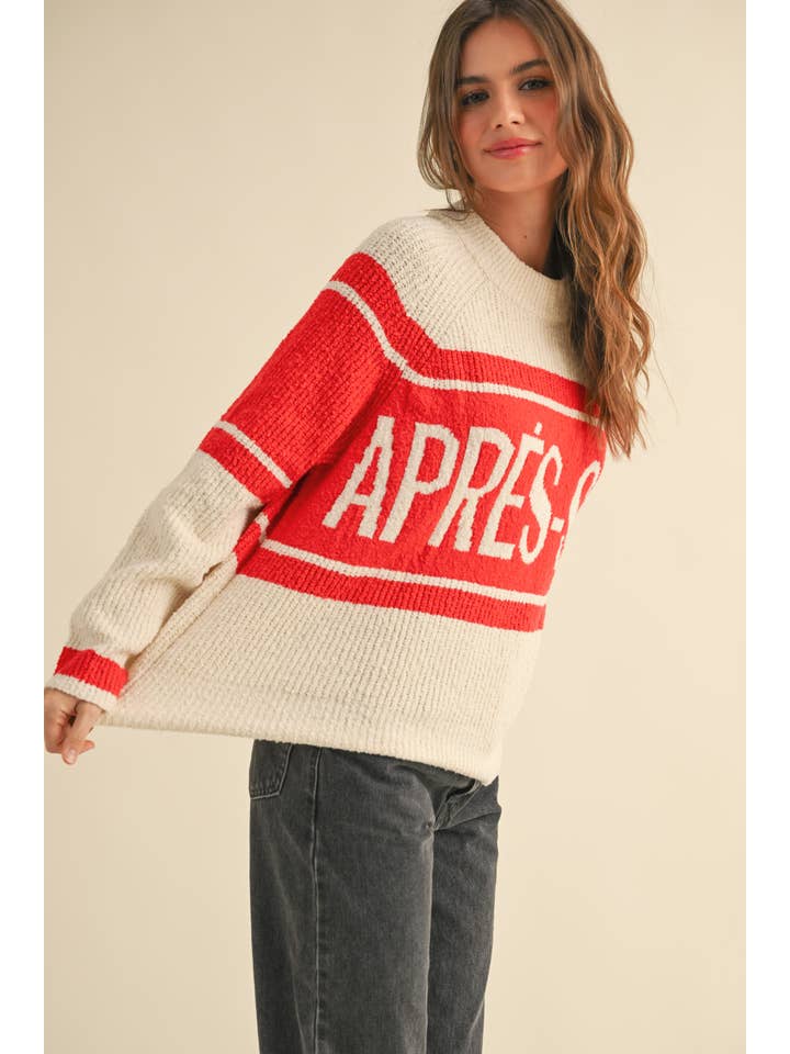 MIOU MUSE - Wholesale Knit Sweater - Women's - T3925 APRES-SKI LETTER FRONT SWEATER TOP