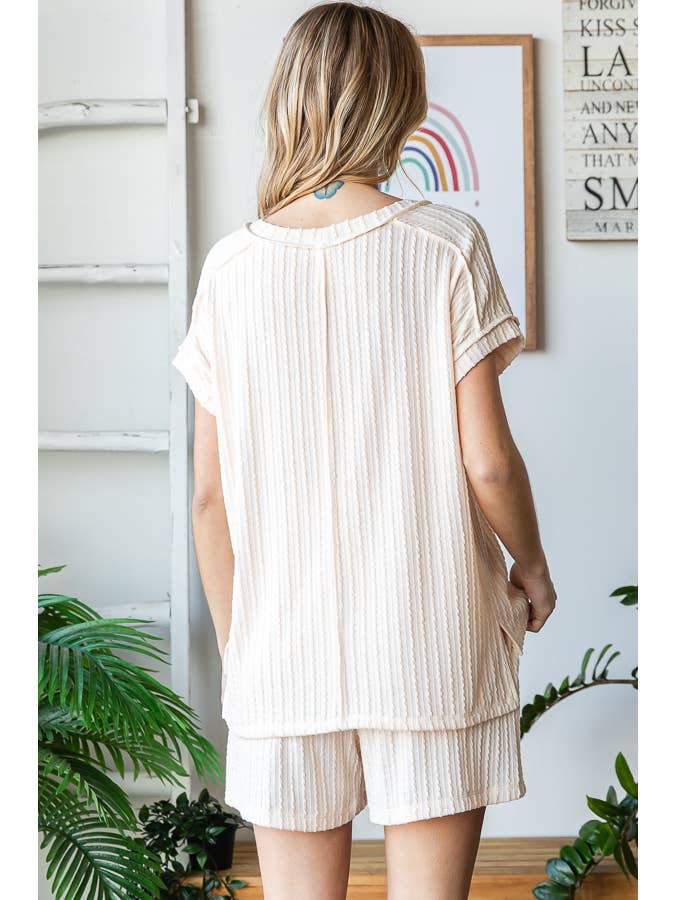 7th Ray - Wholesale Loungeset - Dames - Effen Getextureerde Korte Mouw Top en Korte Lounge Set TP549915