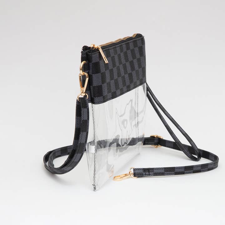 Sensibling Corp. - Wholesale Crossbody Bag - Women's - Faux Leather Checkered Printed Transparent Crossbody Bag