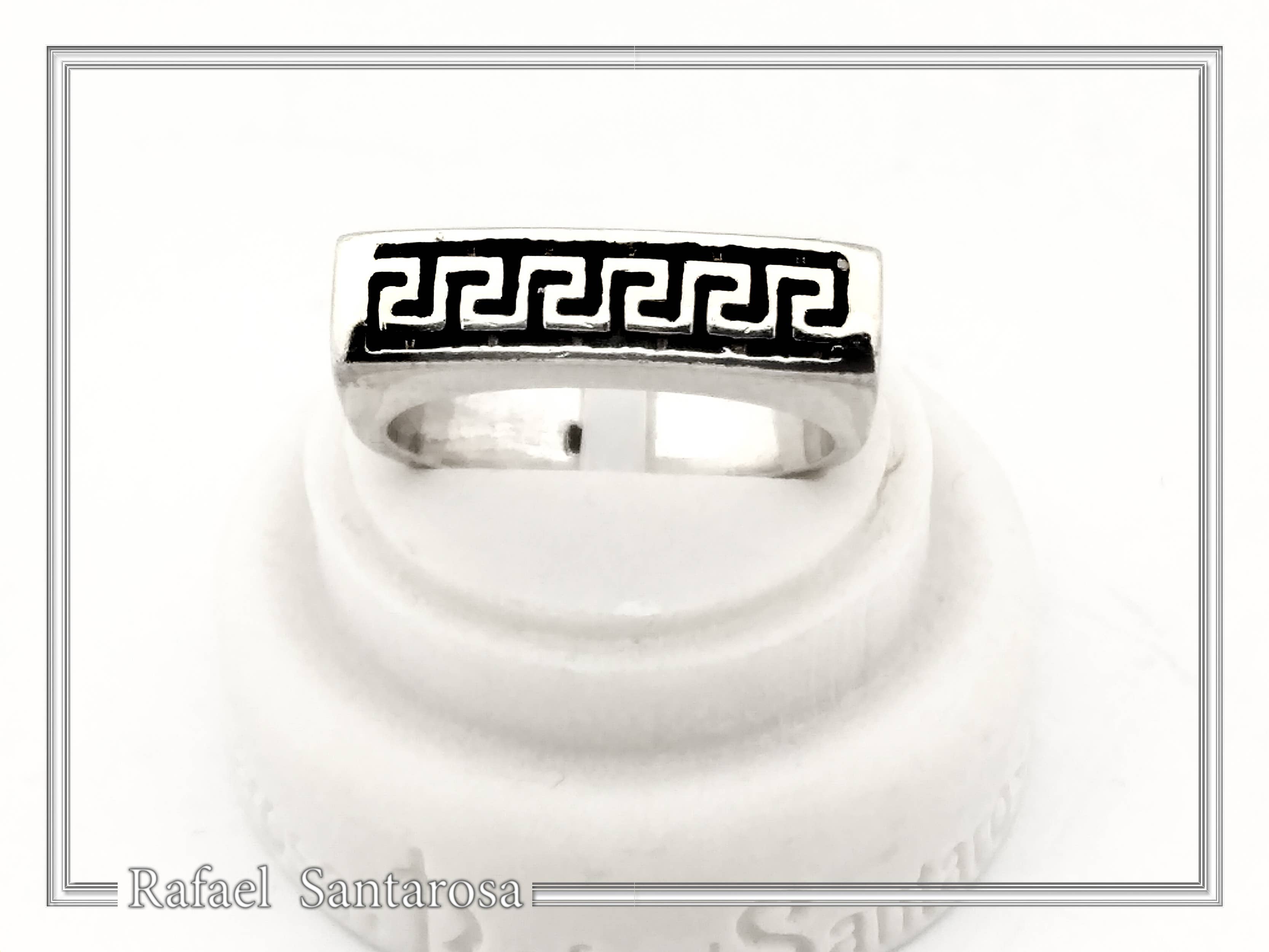 RAFAEL SANTAROSA - Venta al por mayor Anillo de banda/apilable - Anillo Meander con decoración en forma de llave griega sobre plata oxidada8