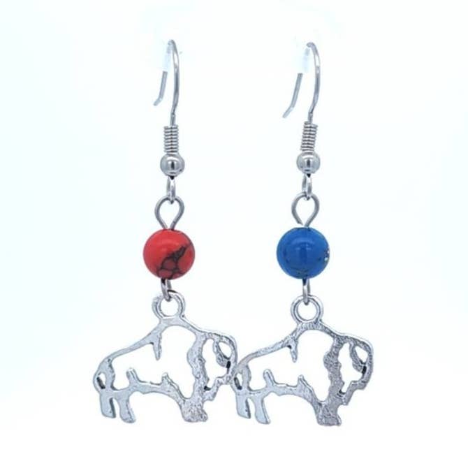 Red Blue Buffalo Fan Charm Earrings for wholesale by The Pearl & Stone
