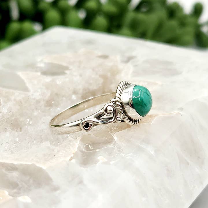 Meraki Gemstones - Wholesale Single stone/solitaire ring - Malachite Semi-Precious Gemstone Ring-Sterling Silver/9252