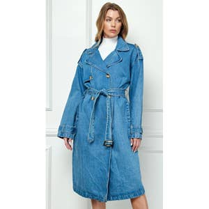 Oversized Distressed Flap Pockets Denim Jacket, Ripped Deco Long Sleeve  Butt Cover Denim Coat, Women's Denim Jackets & Coats, Women's Clothing