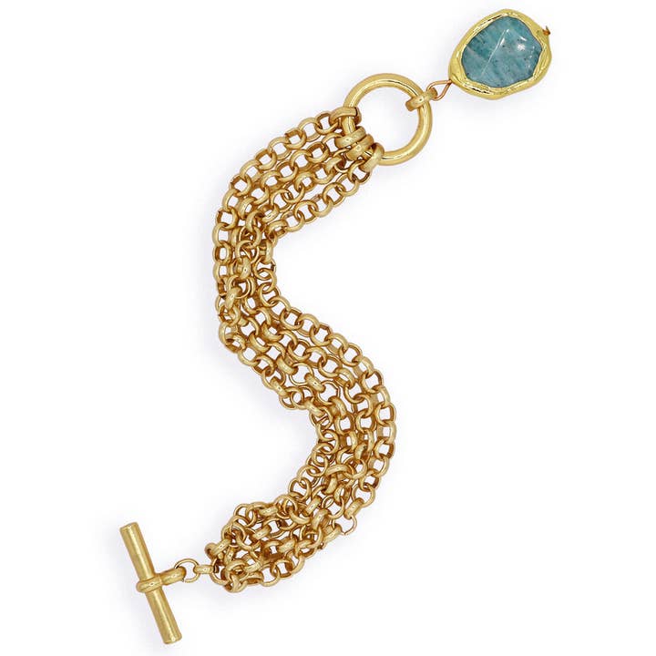 Bracelet à Énoncé en Amazonite avec Multi Chaînes pour la vente par KARINE SULTAN