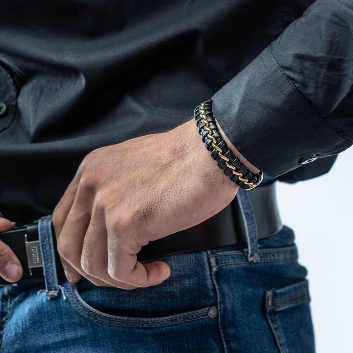 SERASAR – Engroshandel Flettet armbånd – læder armbånd „Joy“ - guld - B0113