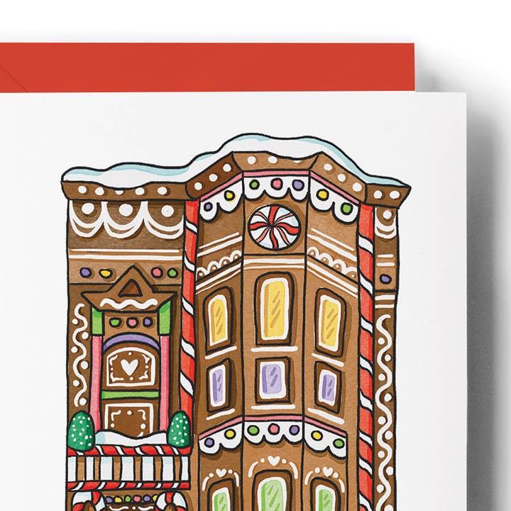 Brenna Daugherty Illustration - Wholesale Season's Greetings Card - San Francisco Gingerbread House Holiday Cards - Set of 6