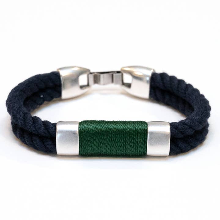Tremont - Braccialetto in corda nautica, blu scuro/verde cacciatore e argento per la vendita all'ingrosso da parte di Allison Cole Jewelry