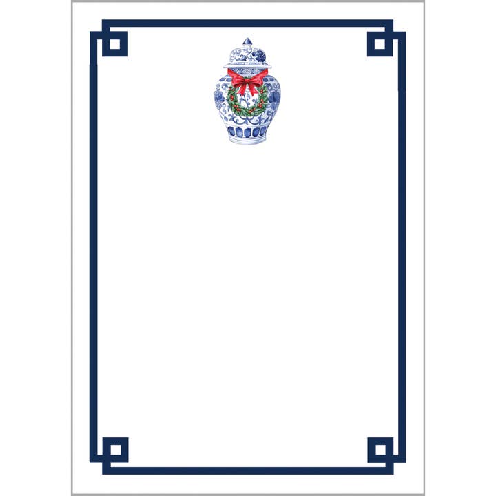 In Stock 5x7 Ginger Jar with Wreath Notepad for wholesale by WH Hostess Social Stationery