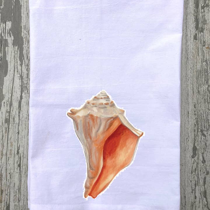 Whelk Shell Watercolor Kitchen Towel for wholesale by Blue Poppy Designs