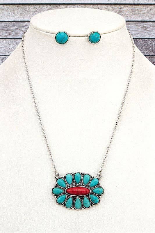 Andrea Bijoux - Wholesale Jewelry Set - OVAL FLORAL GEM PENDANT NECKLACE SET2