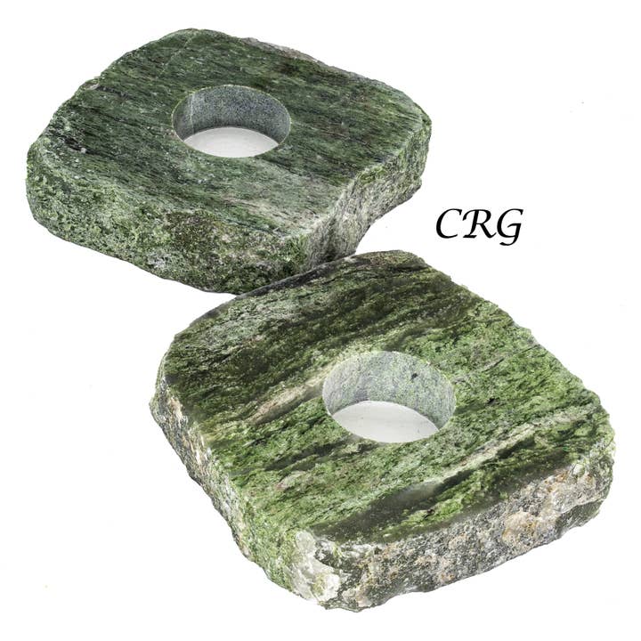 Portavelas pulido con forma de rebanada serpentina (4 a 5 pulgadas) AVG para venta al por mayor de Crystal River Gems LLC