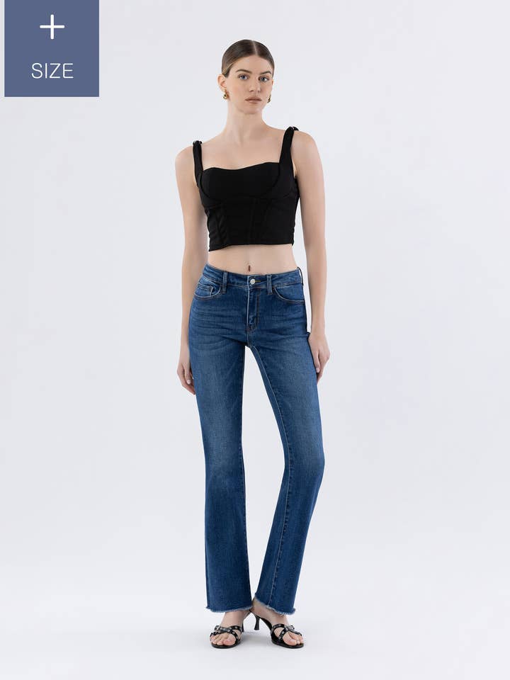 PLUS SIZE MID RISE RAW HEM DARK WASH BOOTCUT JEANS LV1193-P for wholesale by Lovervet by VERVET