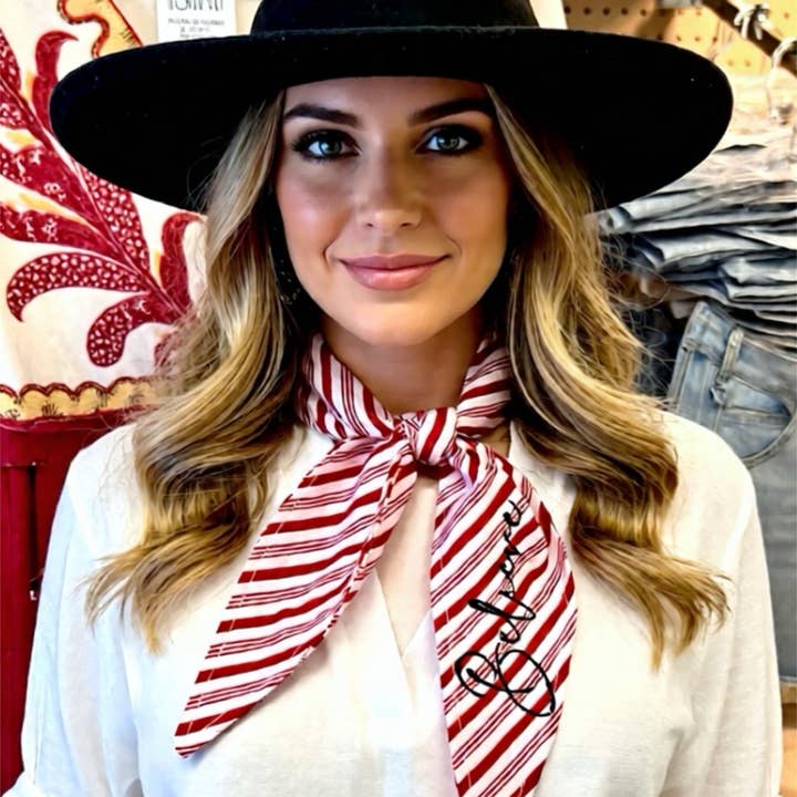 The Funky Soul - Wholesale Scarf - Women's - Believe Red & White Striped Christmas Ascot Scarf