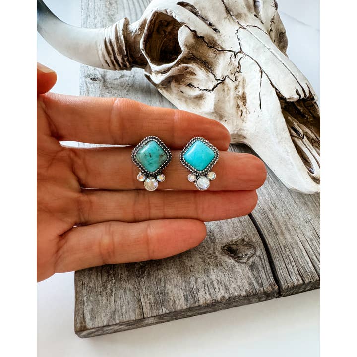Boho Ranch Shop - Wholesale Stud/Post Earrings - Western Diamond Shape Stone Stud Earrings
