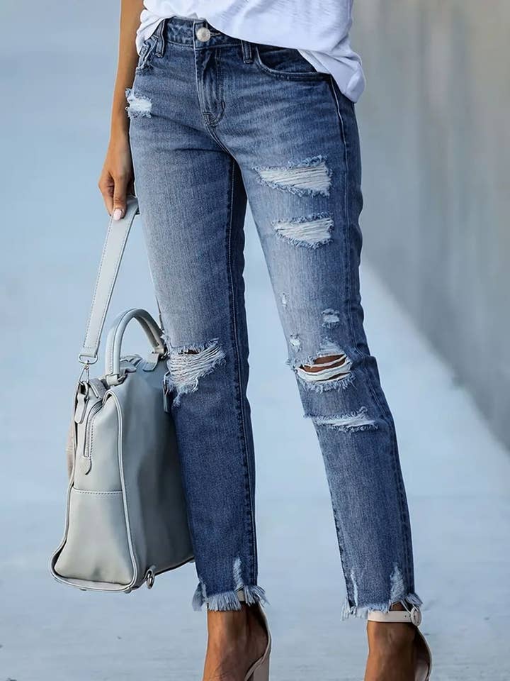 Medium Distressed Raw Hem Jeans with Pockets for wholesale on Faire