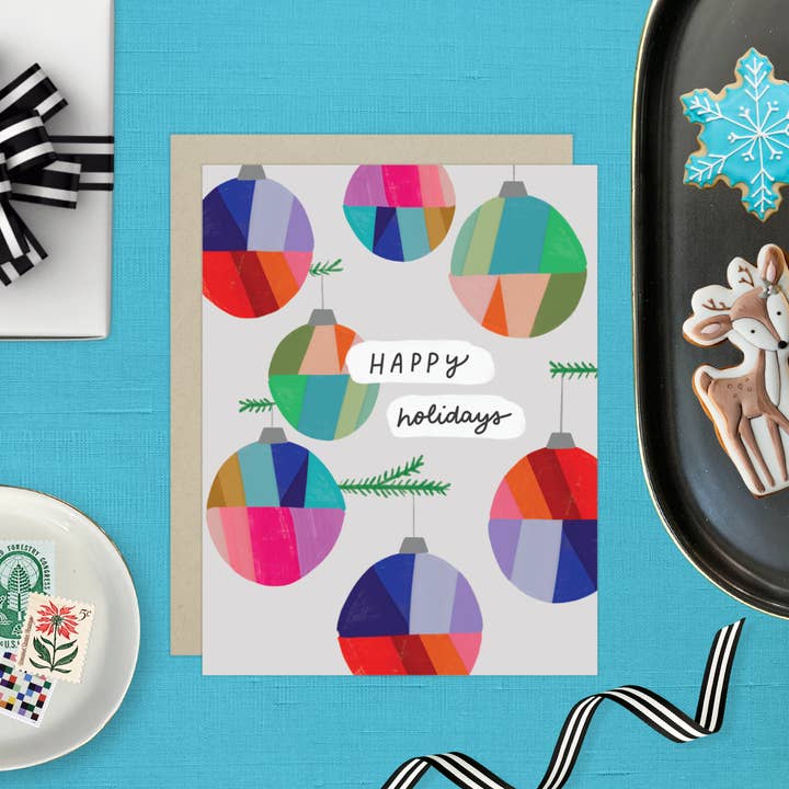 Barone and Co. - Wholesale Season's Greetings Card - Colorful Ornaments Light Holiday Card1