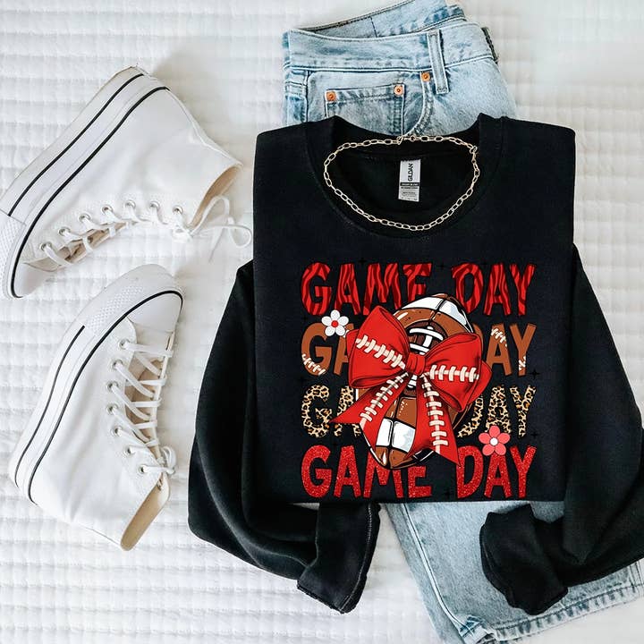 Game Day Bow Football Crewneck for wholesale by Talking Too Loud Apparel