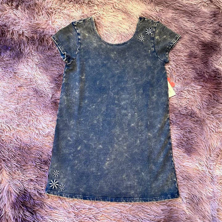 Denim washed french terry tween dress for wholesale by Paper Flower