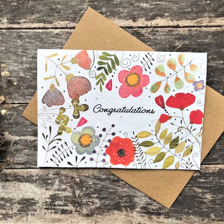 Plantable Seed Paper Congratulations Card for wholesale by Erika's Whimsical Art