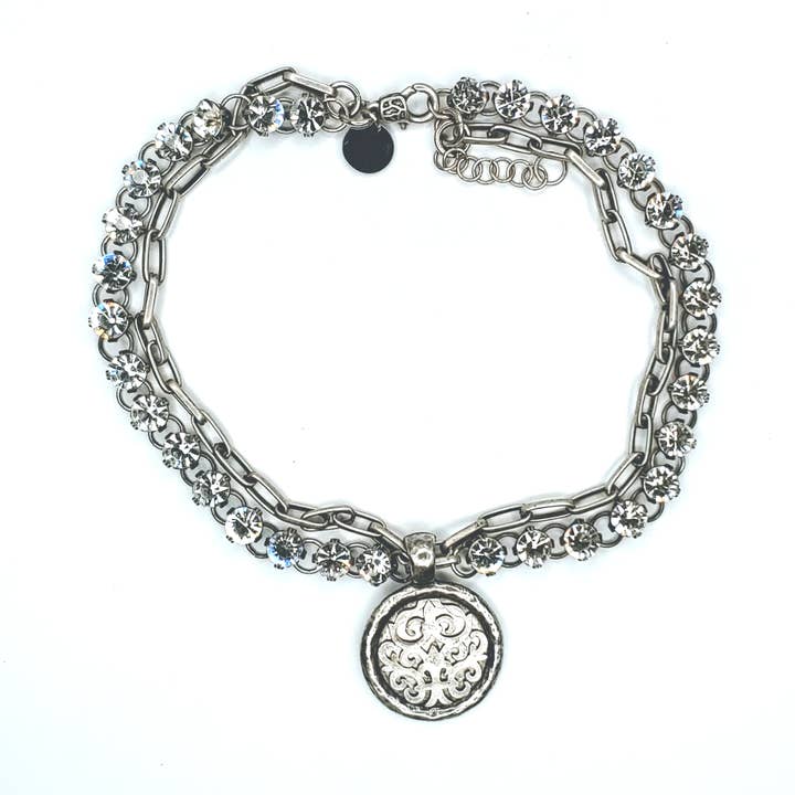 Rhinestone Double Necklace With Pendant - Silver for wholesale by Beauty In Stone Jewelry