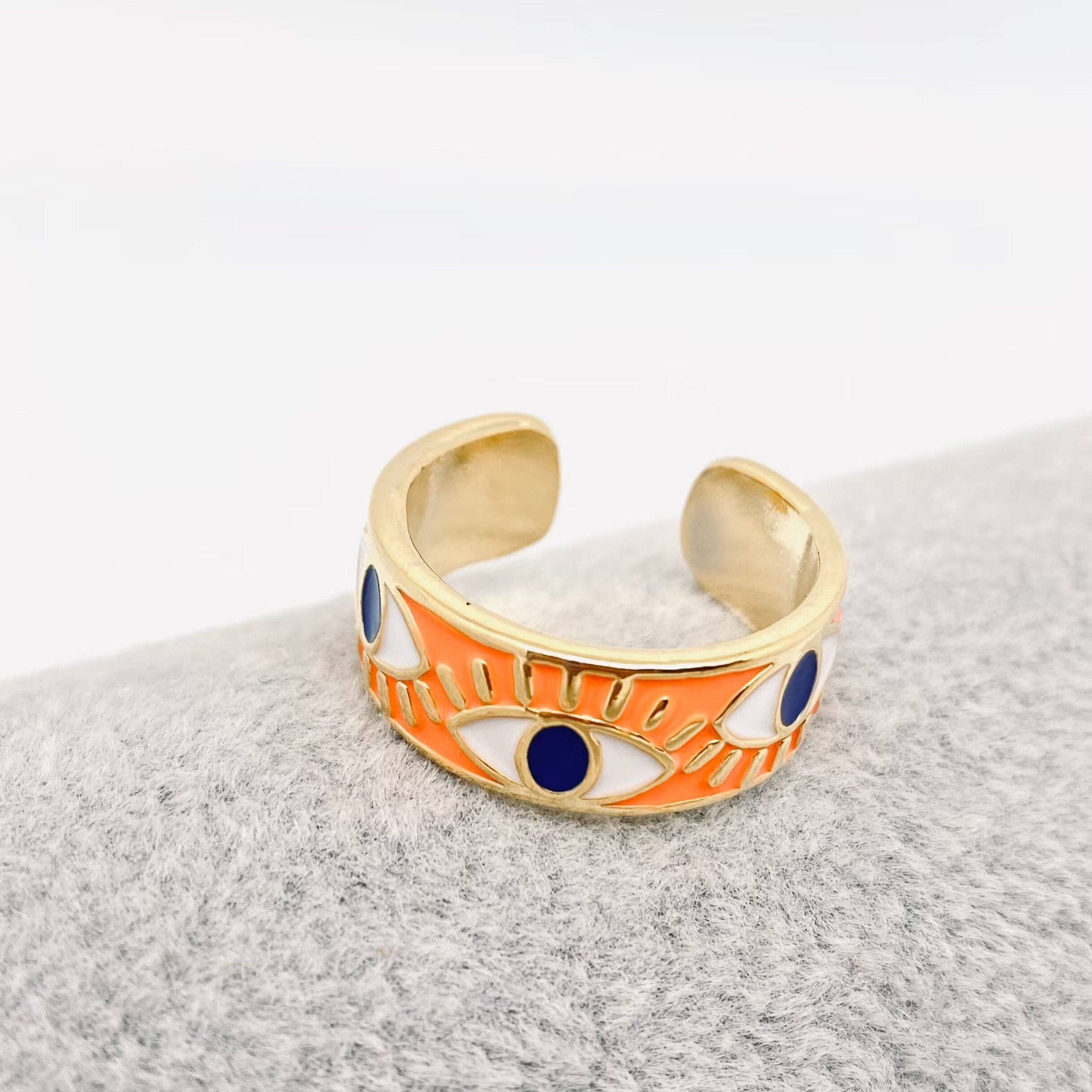 Mio Queena – wholesale Cocktail/Statement Ring – Emalj guldpläterad onda ögonring3