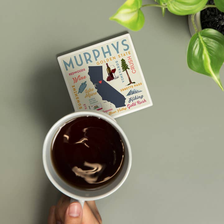 Lantern Press - Wholesale Coasters - Ceramic Coaster Murphys, California, Typography and Icons…1